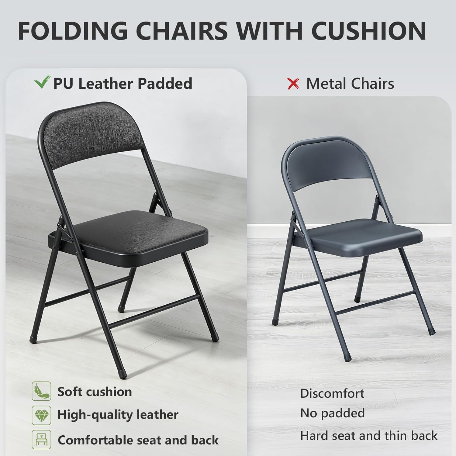 Skiennix Folding Chairs - Comfy PU Leather Padded Seats for Indoor & Outdoor Use | Heavy-Duty 4-Pack