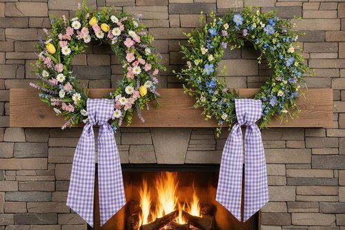 Elegant Wreath Sash by [Brand Name] - Purple White Checkered Plaid Bow Ribbon Bundle | 2 Pack (5.12" x 54.33") for Easter & Spring Decor