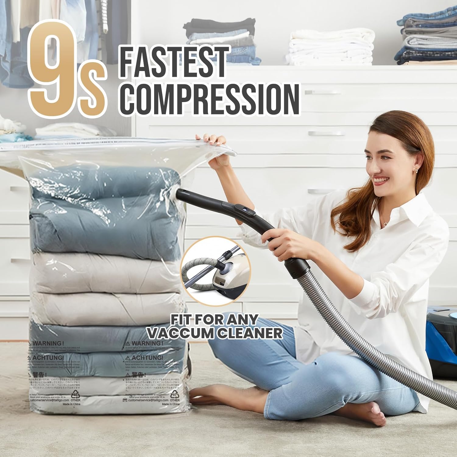TAILI Jumbo Vacuum Storage Bags - Extra Large Seal Bags for Clothing & Bedding | 31x40x15 Inch, Cream - 4 Pack