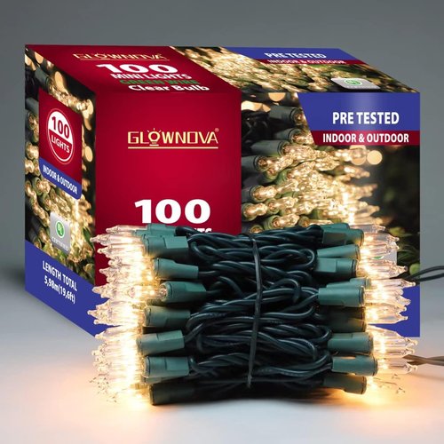 Clear Incandescent Bulb Mini String Lights - 100 Green Wire for Indoor Christmas Tree & Party Decor