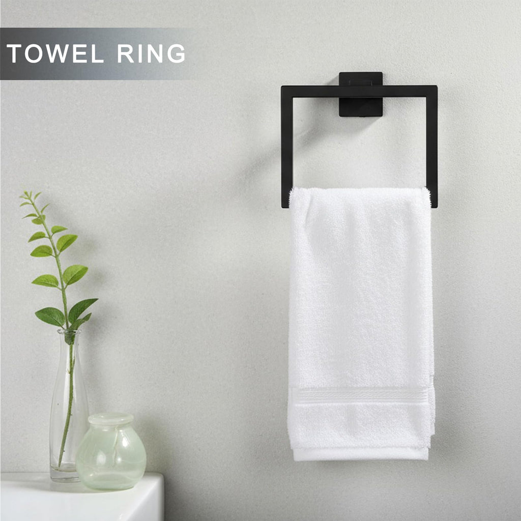 24 Inch Bathroom Hardware Set, 5-Pieces Matte Black Bathroom Accessories Set, Stainless Steel Towel Rack Set, Towel Bar, Towel Hooks, Updated Toilet Paper Holder with Shelf Wall Mounted
