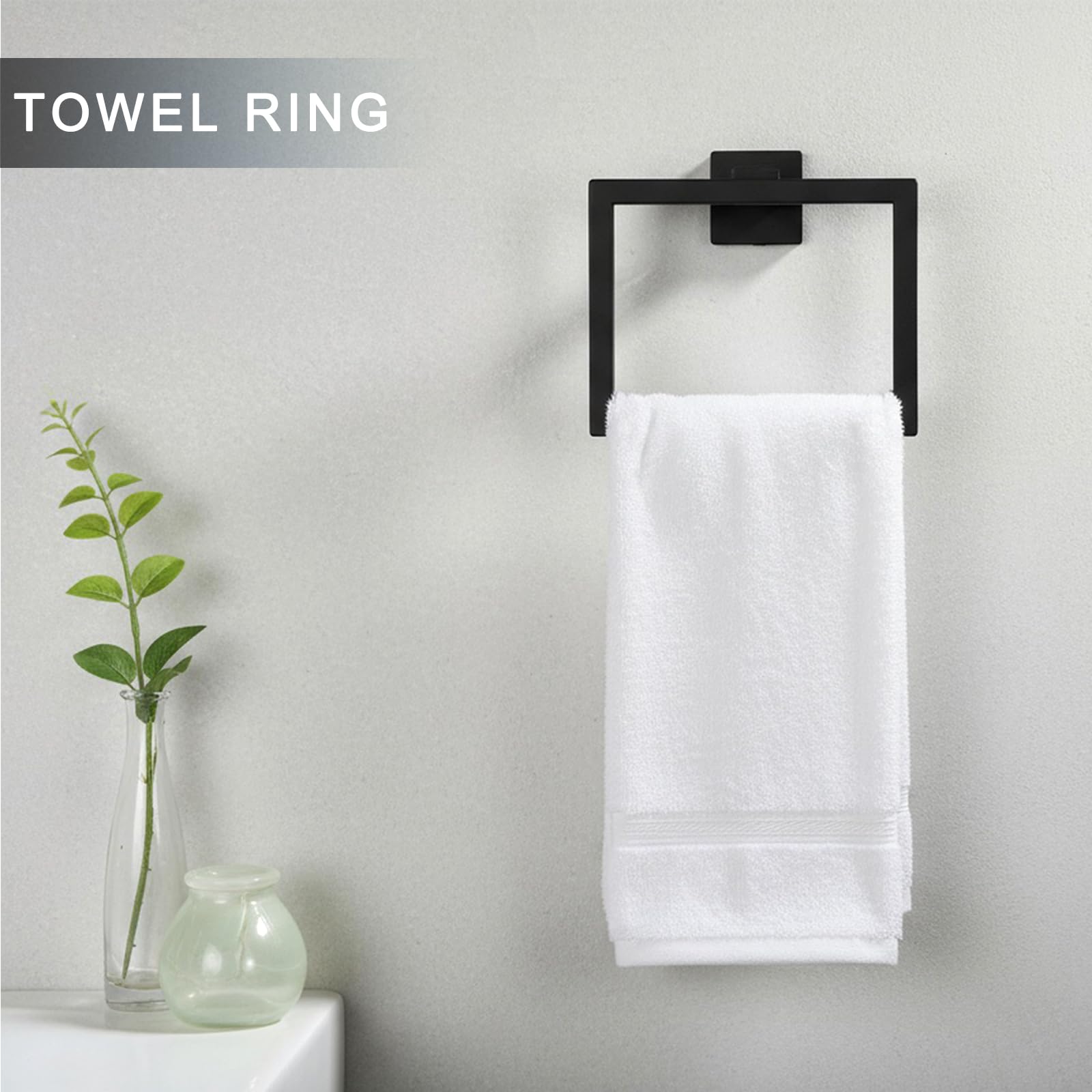 24 Inch Bathroom Hardware Set, 5-Pieces Matte Black Bathroom Accessories Set, Stainless Steel Towel Rack Set, Towel Bar, Towel Hooks, Updated Toilet Paper Holder with Shelf Wall Mounted