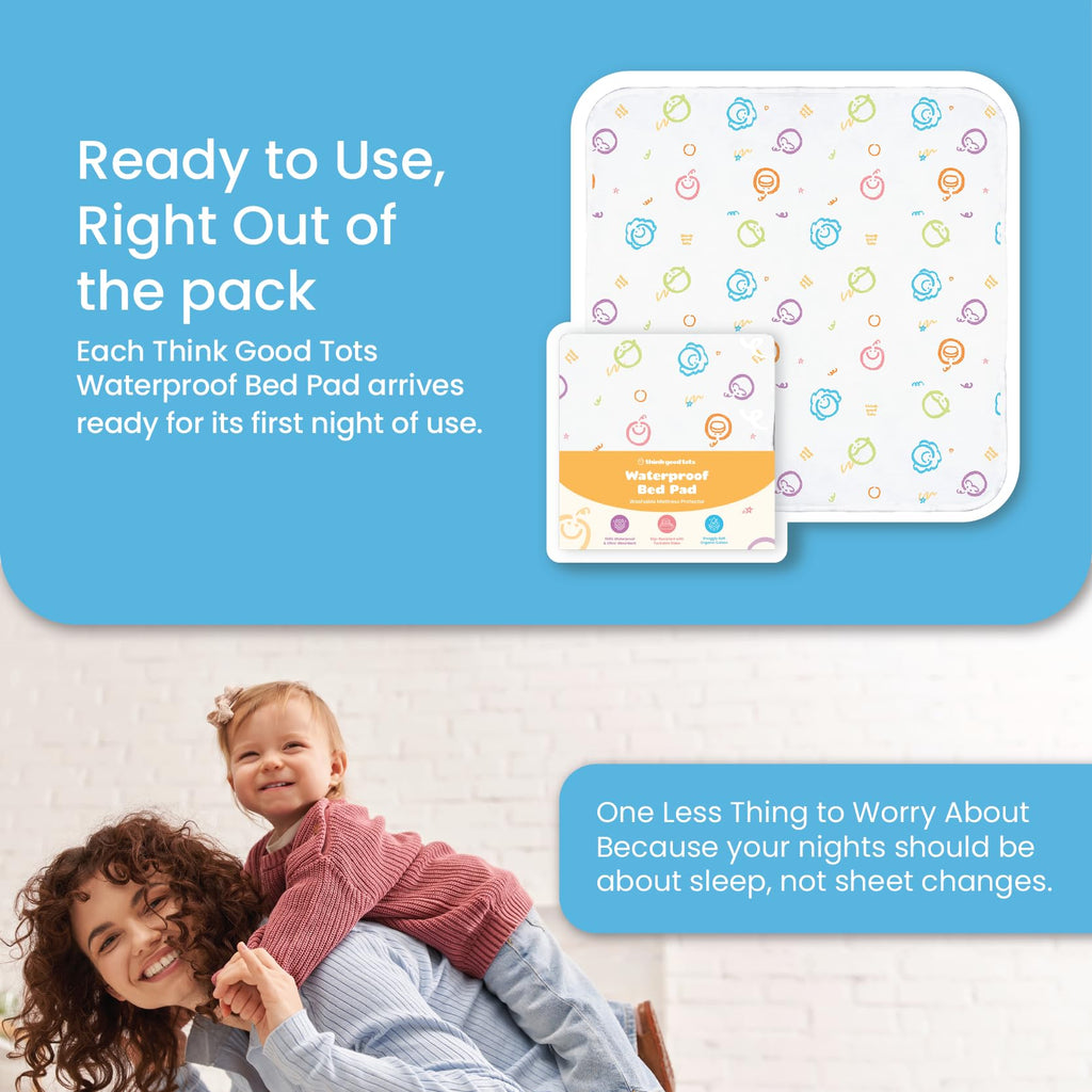 Tuckable Potty Training Pee Pads for Kids, Potty Training Bed Pads for Toddlers, 100% Waterproof Mattress Protector, Non-Slip Bed Wetting Pad, Reusable & Washable Underpads (Truck and Toys Design)