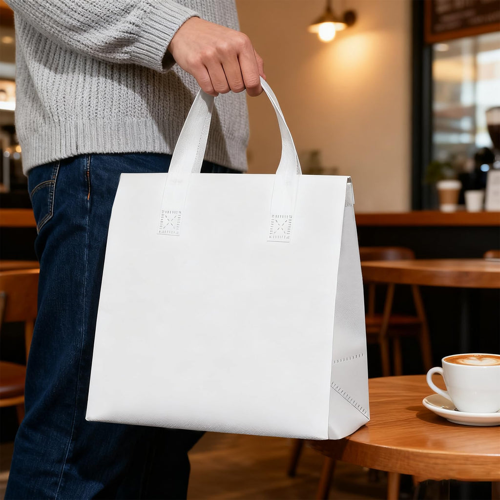 SAMORADREA 120 Pcs Insulated Take Out Bags Bulk in Thermal Insulation Lunch Bag for Hot Cold Food Coffee Milk Tea BBQ or Wedding Birthday Catering Restaurant Grocery Picnic Donation Gift Bag