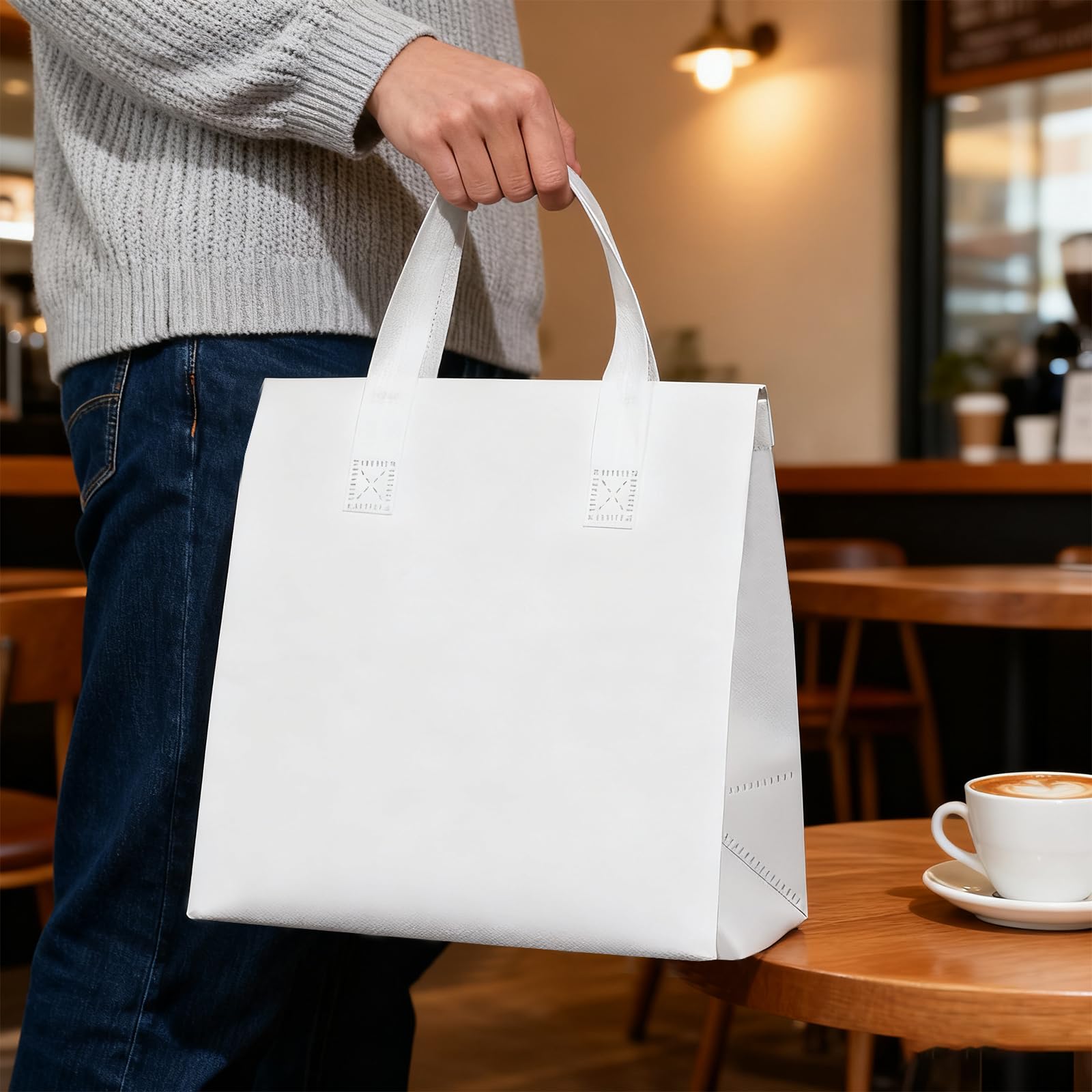 SAMORADREA 120 Pcs Insulated Take Out Bags Bulk in Thermal Insulation Lunch Bag for Hot Cold Food Coffee Milk Tea BBQ or Wedding Birthday Catering Restaurant Grocery Picnic Donation Gift Bag