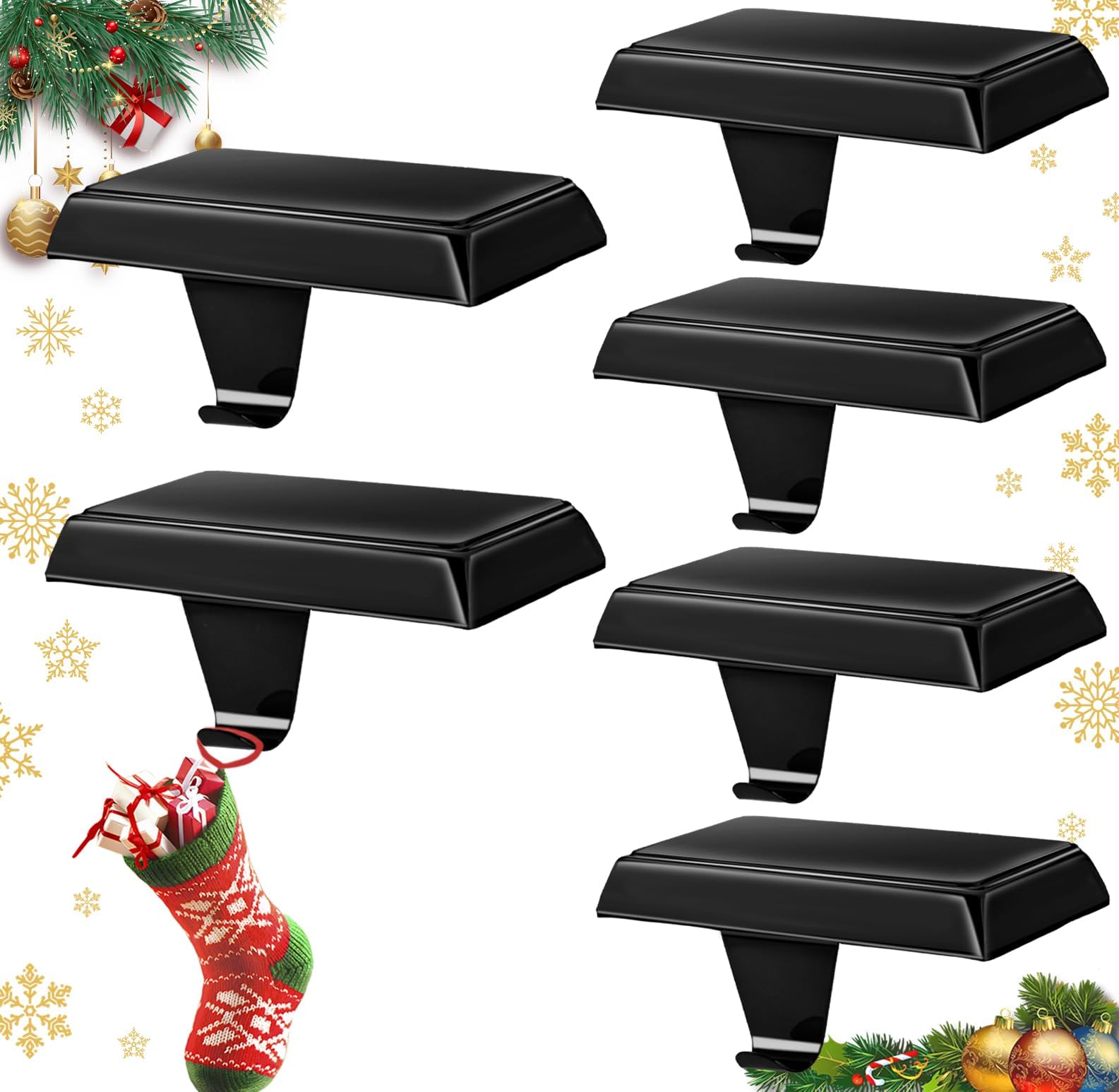 Btanadi Stocking Holders for Mantle Set of 6, Metal Christmas Stocking Holder, Weighted Stocking Hangers with Non-Slip Protective Pad, Mantle Garland Hanger for TV Stand | Staircase | Dresser