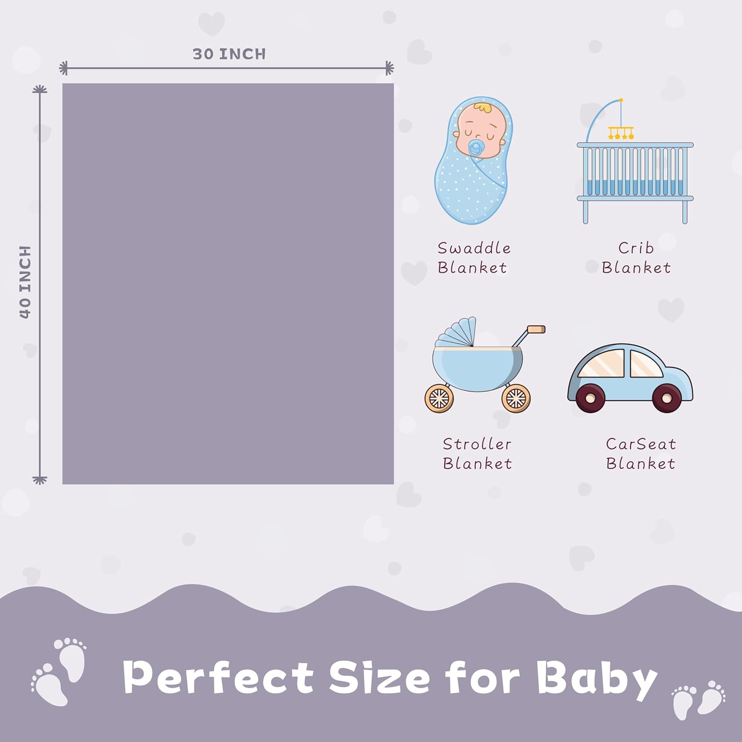 Yurhap Fleece Baby Blanket - Ultra Soft Heart Checkered Design for Infants | 30”x40” Purple Cozy Crib Stroller Blanket