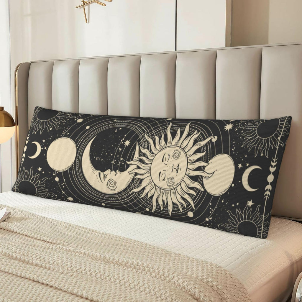 Vintage Sun Moon Stars Body Pillow Cover - Pillowcases 20"x54" with Hidden Zipper Closure Soft and Breathable