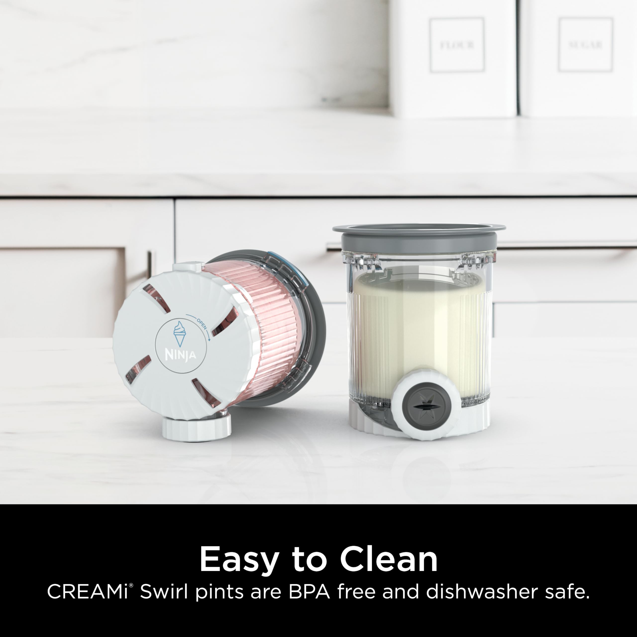 Ninja Swirl by CREAMi Pints and Lids - 2 Pack, Compatible with NC700 Series Ninja Swirl Ice Cream & Soft Serve Makers, BPA-Free & Dishwasher Safe, Grey Lids, XSK7PNTLD2