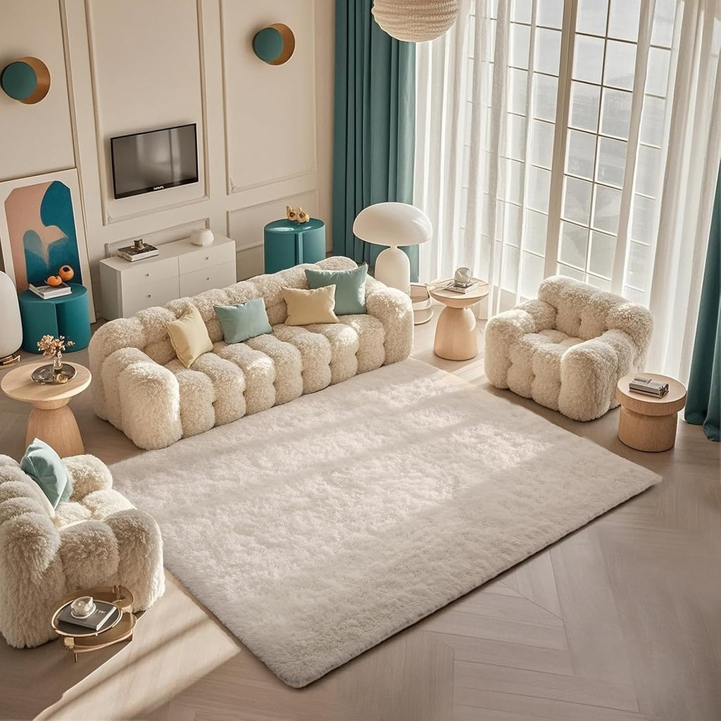 Ophanie 5x7 Ivory Area Rug - Fluffy Shag Plush Soft Carpet for Living Room & Nursery Decor