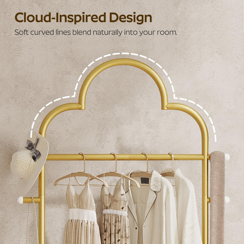 YATINEY Coat Rack Freestanding, Heavy Duty Clothes Rack with 4 Hooks, Metal Coat Hanger Stand with Stable Base, Gold Clothing Rack for Entryway, Bedroom, Office, Gold and Marble White YM04DM