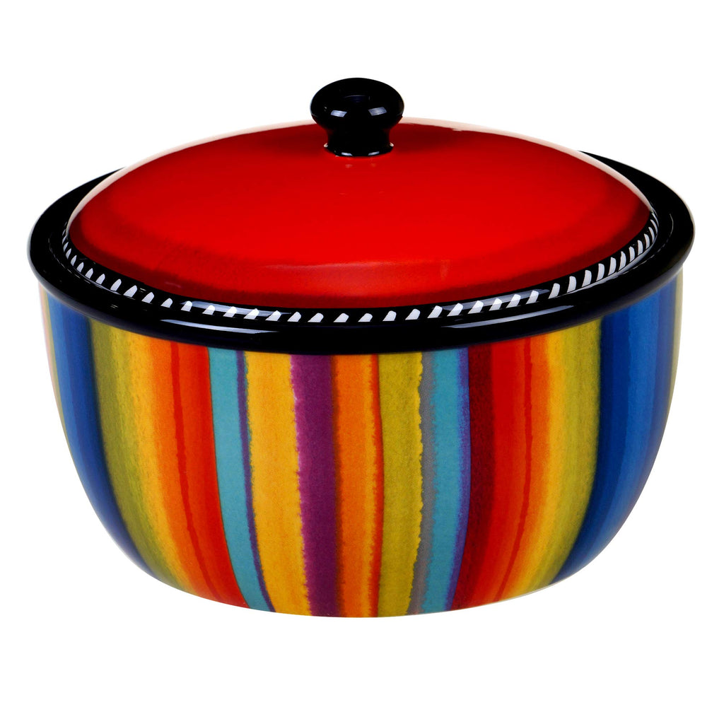Sierra 8.25" Ceramic Bean Pot with Lid, 72 oz, Multicolor – Great for Serving Soups, Stews, Chilis, Casseroles, Salsas, and Sides – Vibrant Mexican-Inspired Cookware