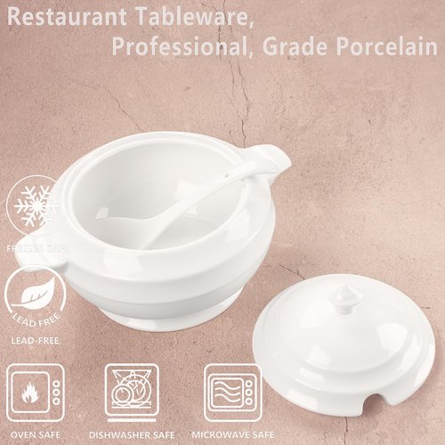 jinsongdafa Casserole Dish with Serving Handle, 2.7-quart White French Soup pot, Ceramic Tureen with Lid and Ladle, for Dinner and Party, Microwave, Dishwasher, Oven Safe 11.6 Inch