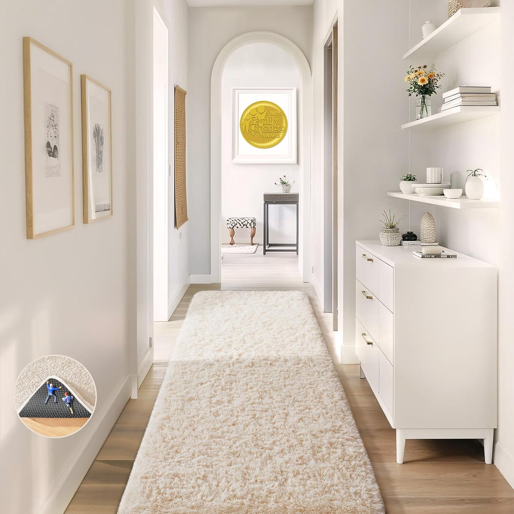 Ophanie Runner Rug - Non-Slip Fluffy Soft Ivory Shaggy Carpet for Hallway | 2x5 Size, Ideal for Kids' Rooms