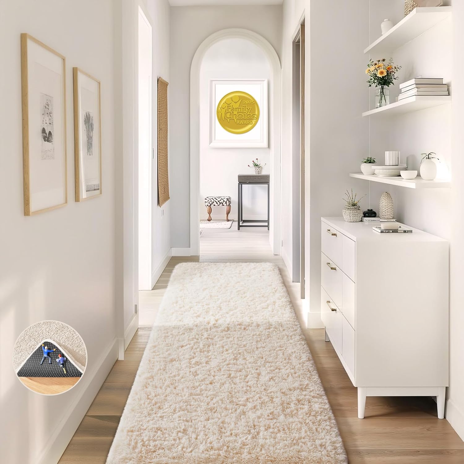 Ophanie Runner Rug - Non-Slip Fluffy Soft Ivory Shaggy Carpet for Hallway | 2x5 Size, Ideal for Kids' Rooms