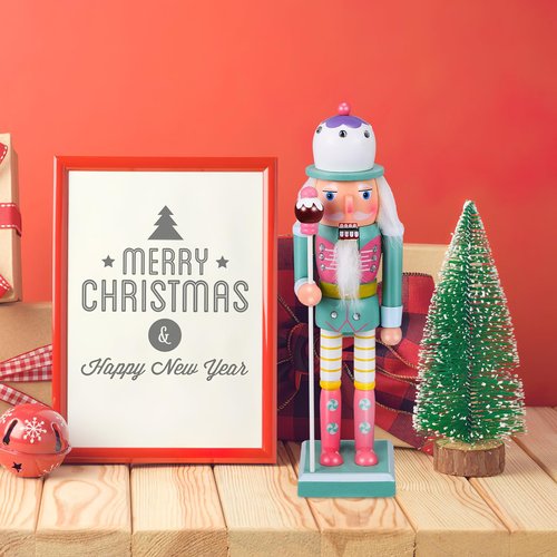 BESPORTBLE 25CM Christmas Nutcracker Soldier, Wooden Pink Nutcracker Figure, Christmas Decoration Cute Figurine for Holiday Party and Festive Home Decor