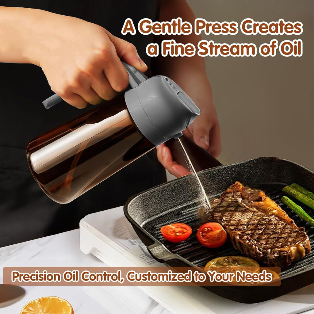 YARRAMATE 16oz Dark Brown Oil Sprayer - Food-Grade 2-in-1 Olive Oil Dispenser for Cooking & BBQ (Grey)