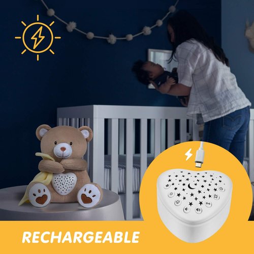 BEREST Rechargeable Baby Sleep Soother Bear - Heartbeat & Lullabies Night Light Projector for Nursery