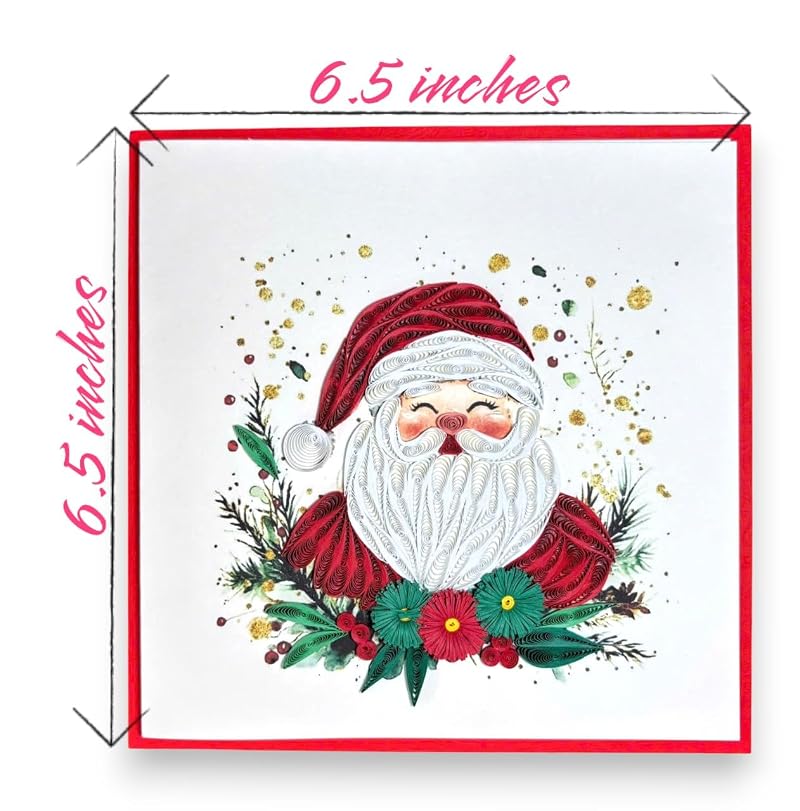 Handmade Santa 3D Quilling Christmas Card – Blank Inside, Framed Keepsake Gift