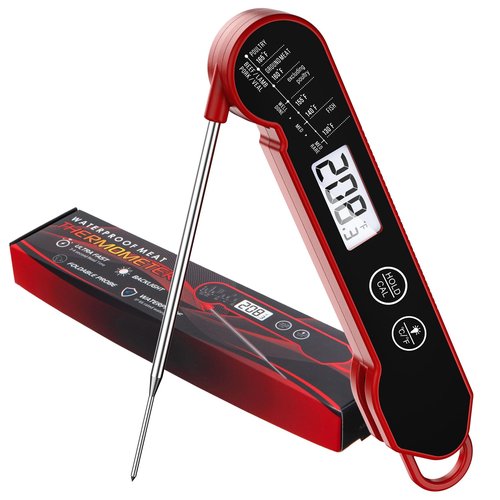 CaloriMastery Meat Thermometer Digital with Backlight, Calibration & Hold Function, IP65 Waterproof Food Thermometer for Cooking, Outdoor Grilling, Candy Making
