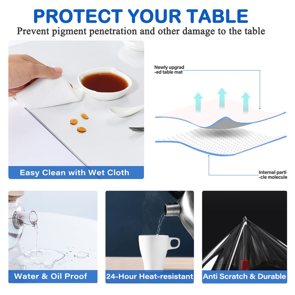WanDeela 42X72 Inch Clear Plastic Dining Table Protector Entryway Tablecloth Desk Pad Mat Wooden Furniture Coffee Bistro Bed Sofa Side Table Top Protection Countertop Cover Waterproof PVC Vinyl