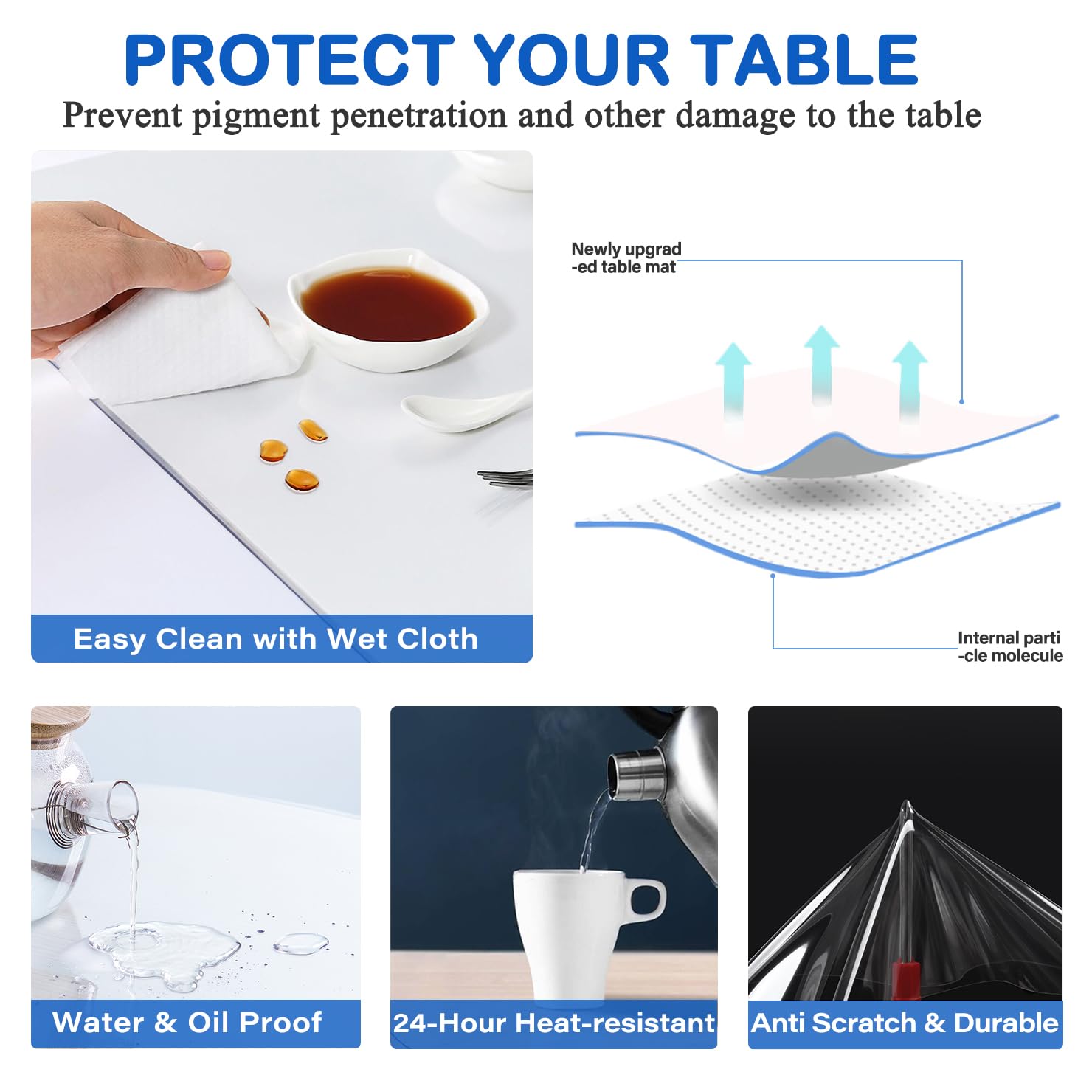 WanDeela 42X72 Inch Clear Plastic Dining Table Protector Entryway Tablecloth Desk Pad Mat Wooden Furniture Coffee Bistro Bed Sofa Side Table Top Protection Countertop Cover Waterproof PVC Vinyl