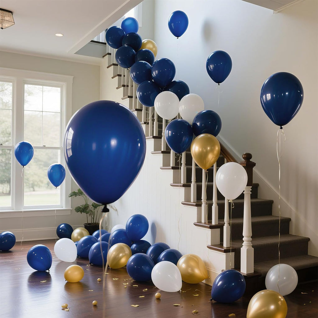 Skiennix Navy Blue Latex Balloons - 100 Pack of 12-Inch Round Balloons for Weddings & Parties
