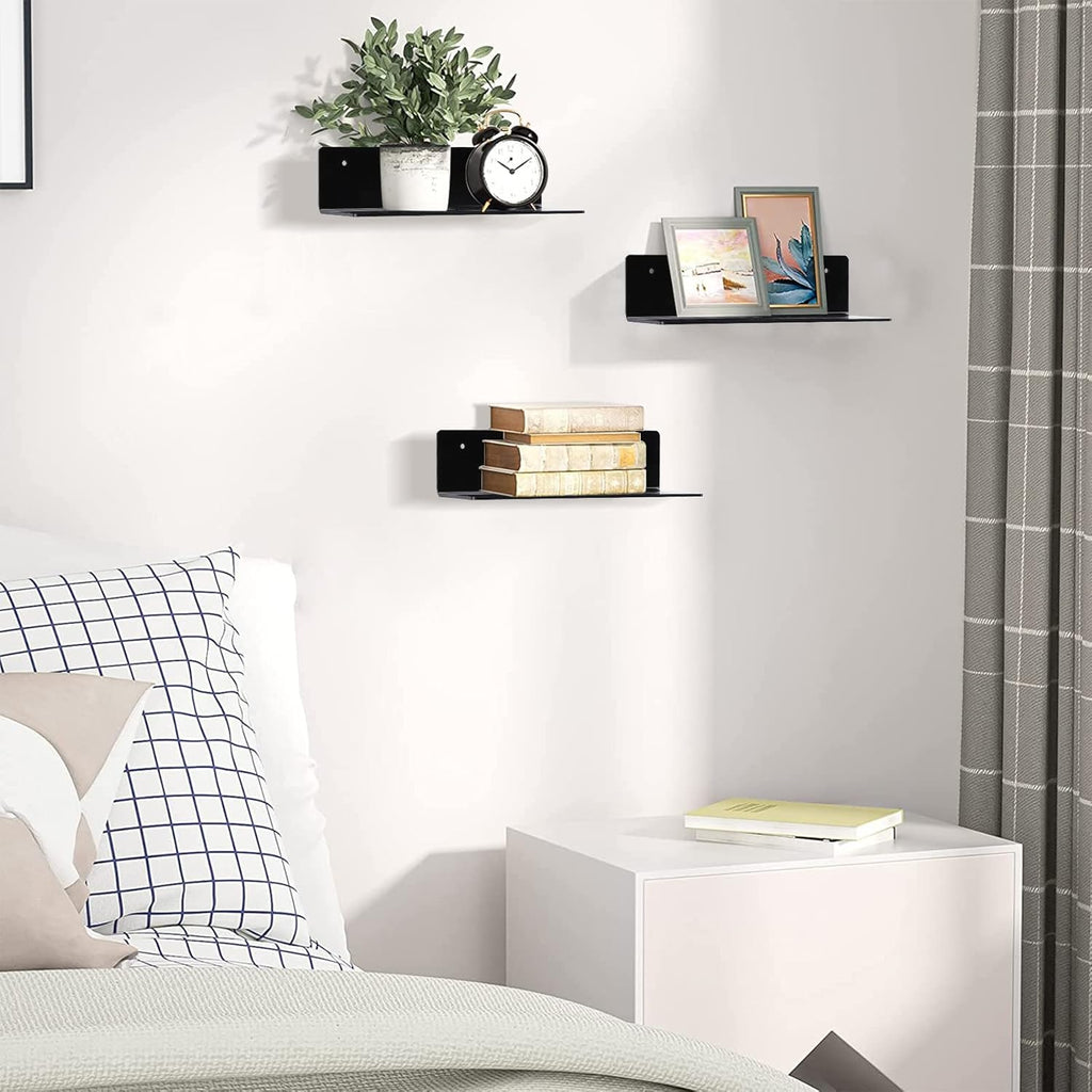 Skiennix 9-Inch Acrylic Floating Shelf Set of 2 - Damage-Free Wall Storage for Funko Pop, Black