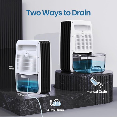 LasVacde Dehumidifier for Bathroom with Drain Hose, 95 OZ Dehumidifiers for Home Bedroom Basement & RV，Auto Shut-off
