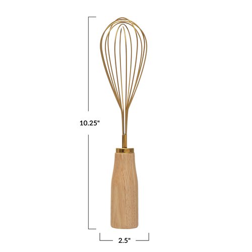 "Bloomingville Standing Stainless Steel Wood Handle, Gold Finish Whisk, 10.25""" (AH1754)