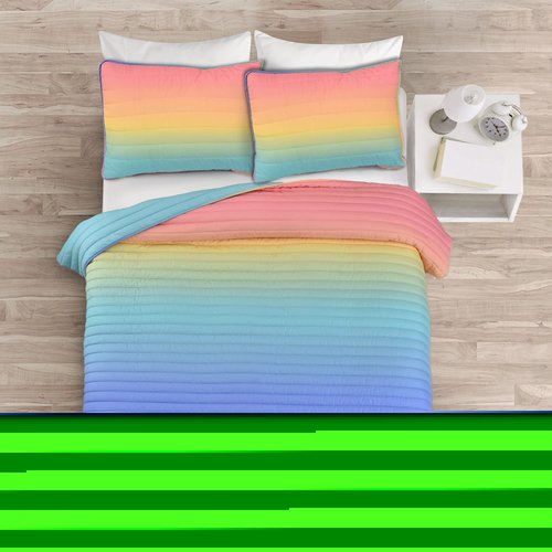 Lush Decor Rainbow Ombre 3 Piece Quilt Set, Full/Queen, Rainbow & Turquoise