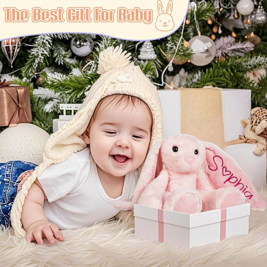 Skiennix Personalized Bunny Plush - Custom Embroidered Stuffed Animal for Babies | Perfect Gift for Toddlers