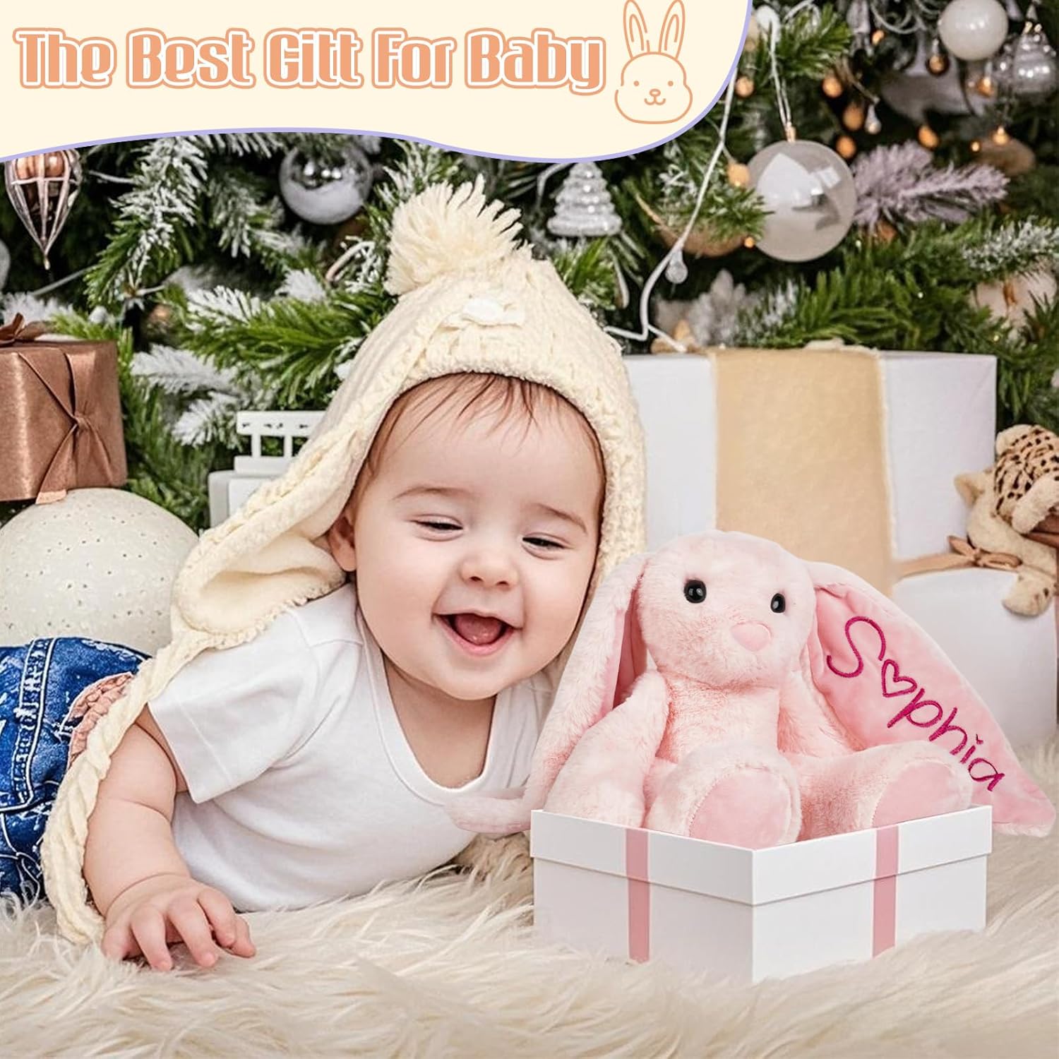 Skiennix Personalized Bunny Plush - Custom Embroidered Stuffed Animal for Babies | Perfect Gift for Toddlers