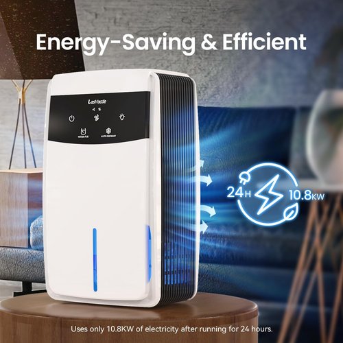 LasVacde Dehumidifier for Bathroom with Drain Hose, 95 OZ Dehumidifiers for Home Bedroom Basement & RV，Auto Shut-off