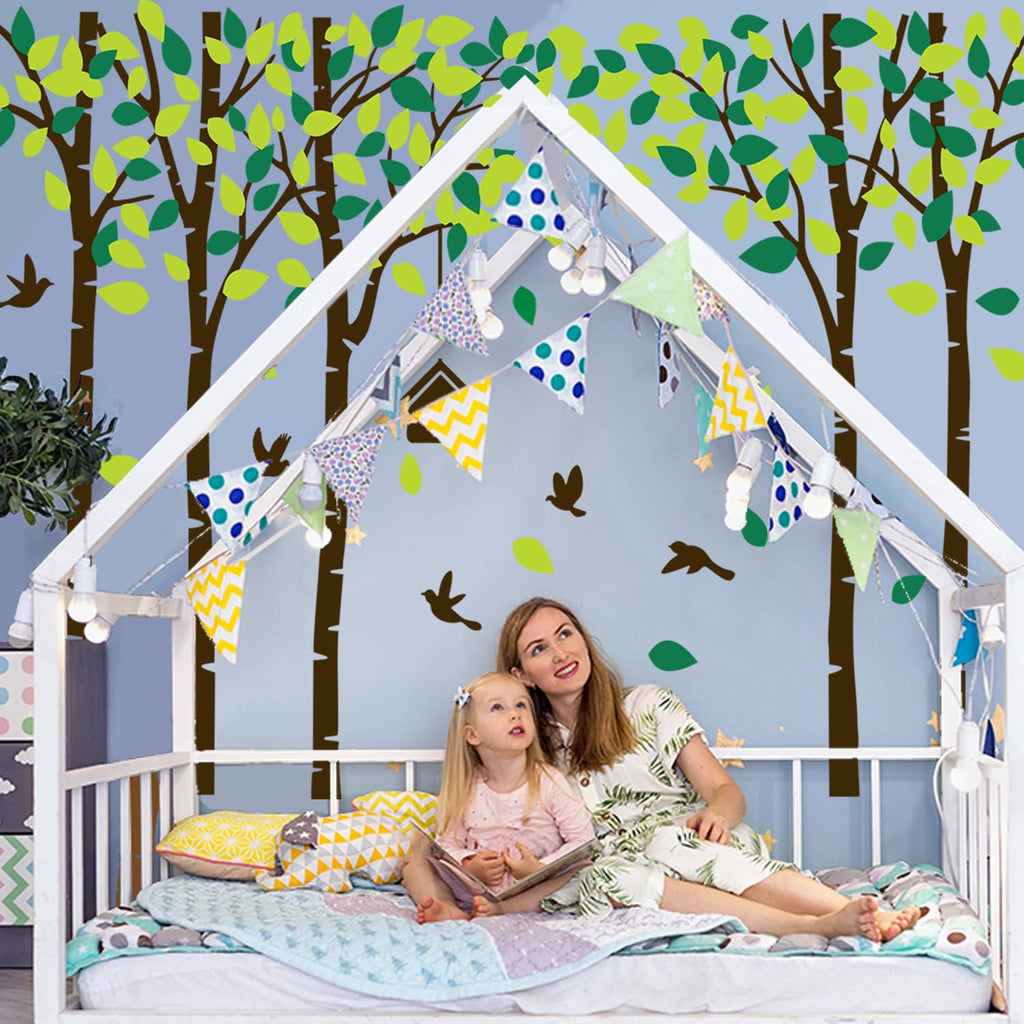 Giant Jungle Tree Wall Decals Birch Tree Wall Decals Forest Wall Stickers for Kids Room Bedroom Living Room Nursery Removable Vinyl Sticker Mural Art Decoration (Brown)