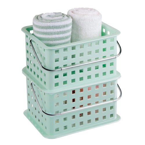 iDesign Spa BPA-Free Plastic Small Stackable Basket with Handle - 9.25" x 7" x 5", Mint
