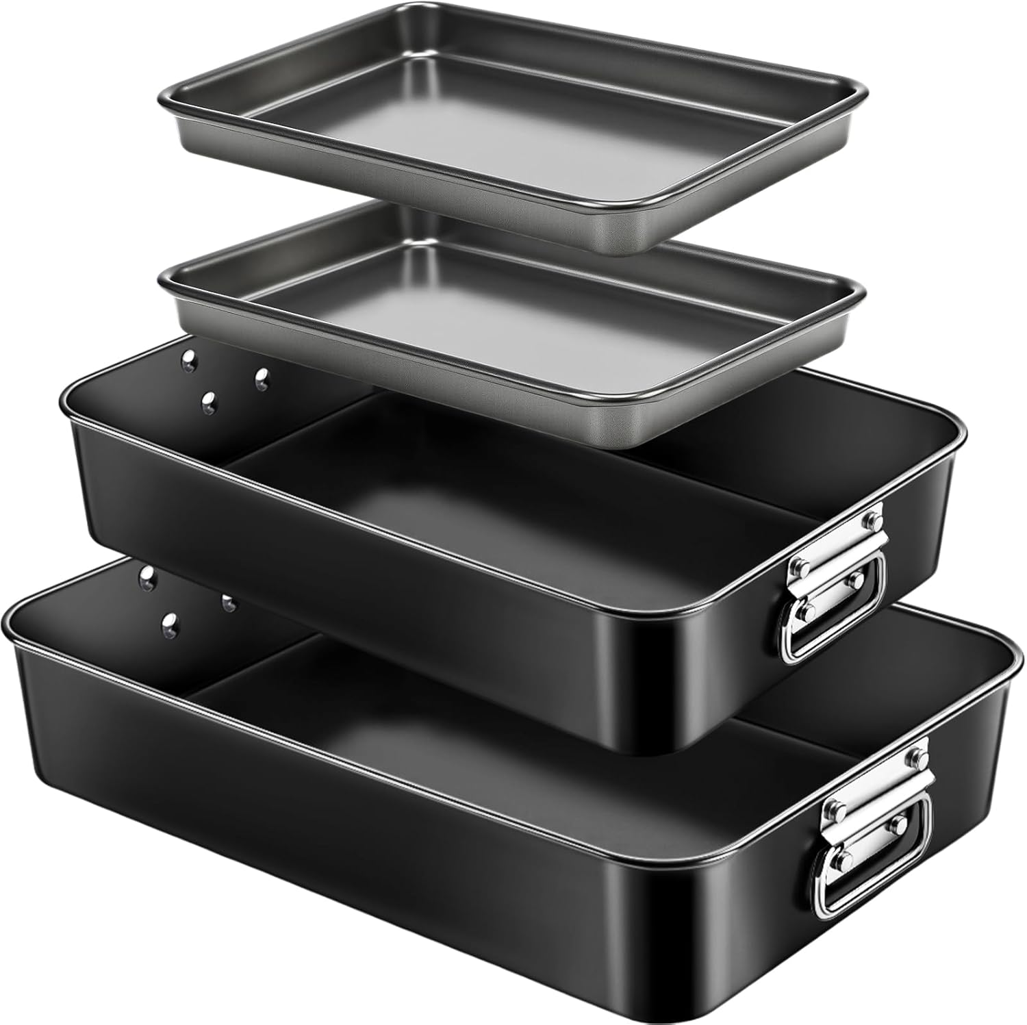 Regine Switzerland Deep Lasagna Baking Pan Set - Heavy Duty 4-Piece Oven Bakeware | 16/13.8/10 Inch with Stainless Steel Handles