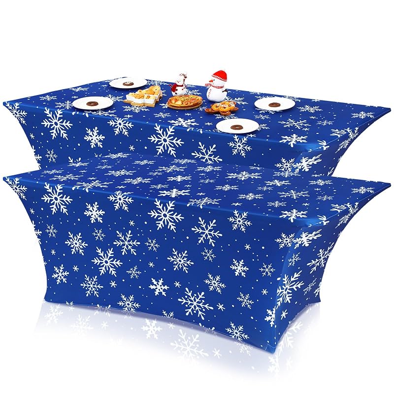2 Pcs Winter Stretch Table Cover 6 ft Blue Snowflake – Variation: 2+Snowflake