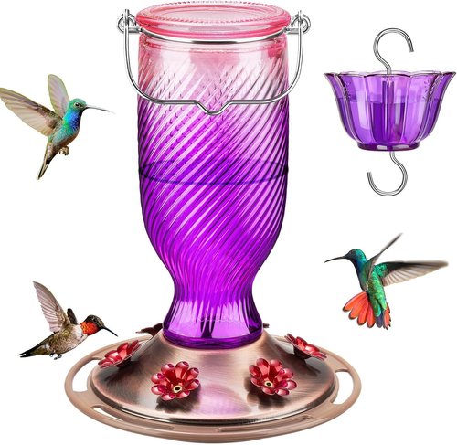Kingsyard Hummingbird Feeder - 24 oz Outdoor Nectar Feeder with 6 Feeding Ports & Ant Moat | Easy Clean Purple