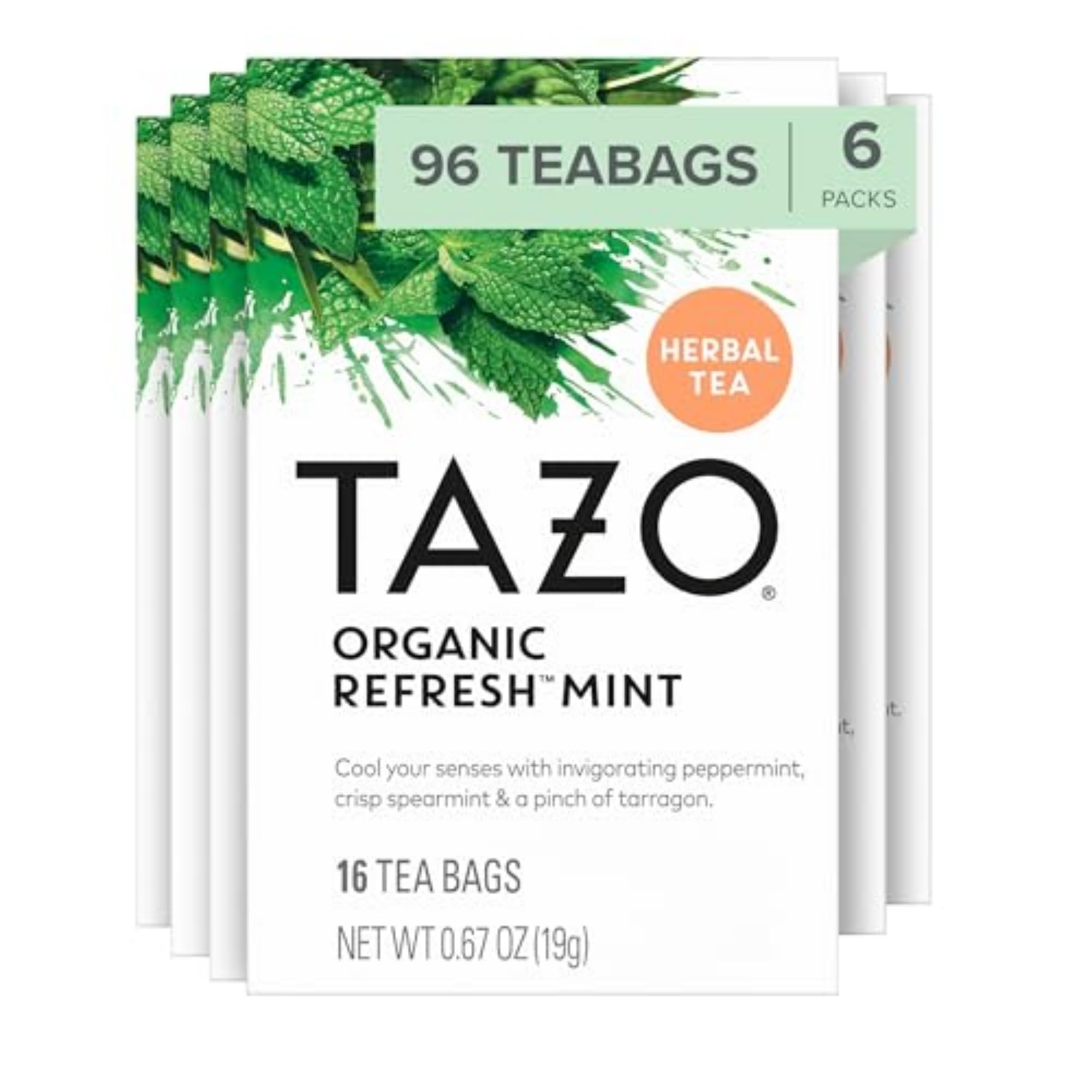 TAZO Refresh Mint Herbal Tea Bags with Peppermint and Spearmint, Caffeine Free, 96 Total Tea Bags (16ct - Pack of 6)