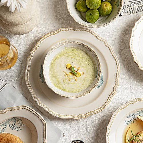 MDZF SWEET HOME 8-Piece Dinnerware Set - Lily Bloom Series, Service for 4, Includes 6'' Bowls & 10'' Plates, Retro Vintage Floral Style, Microwave & Dishwasher Safe