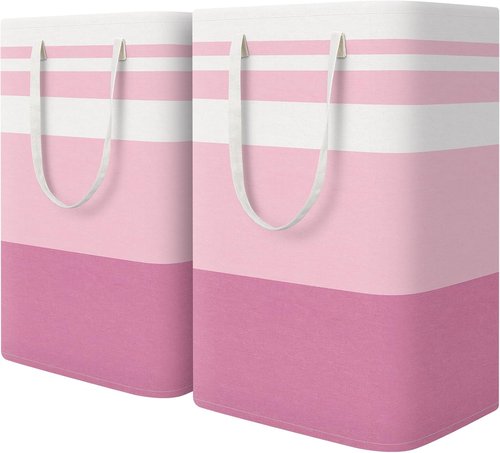 HomeHacks Large Waterproof Laundry Baskets - Collapsible Hampers with Reinforced Handles | 75L, Pink (2 Pack)