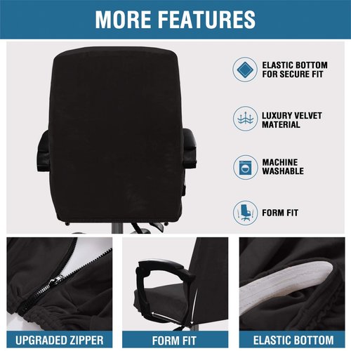 H.VERSAILTEX Velvet Home Office Chair Covers Stretchable Computer Desk Chair Covers Mid - High Back Universal Executive Boss Gaming Seat Cover Removable Machine Washable, Black