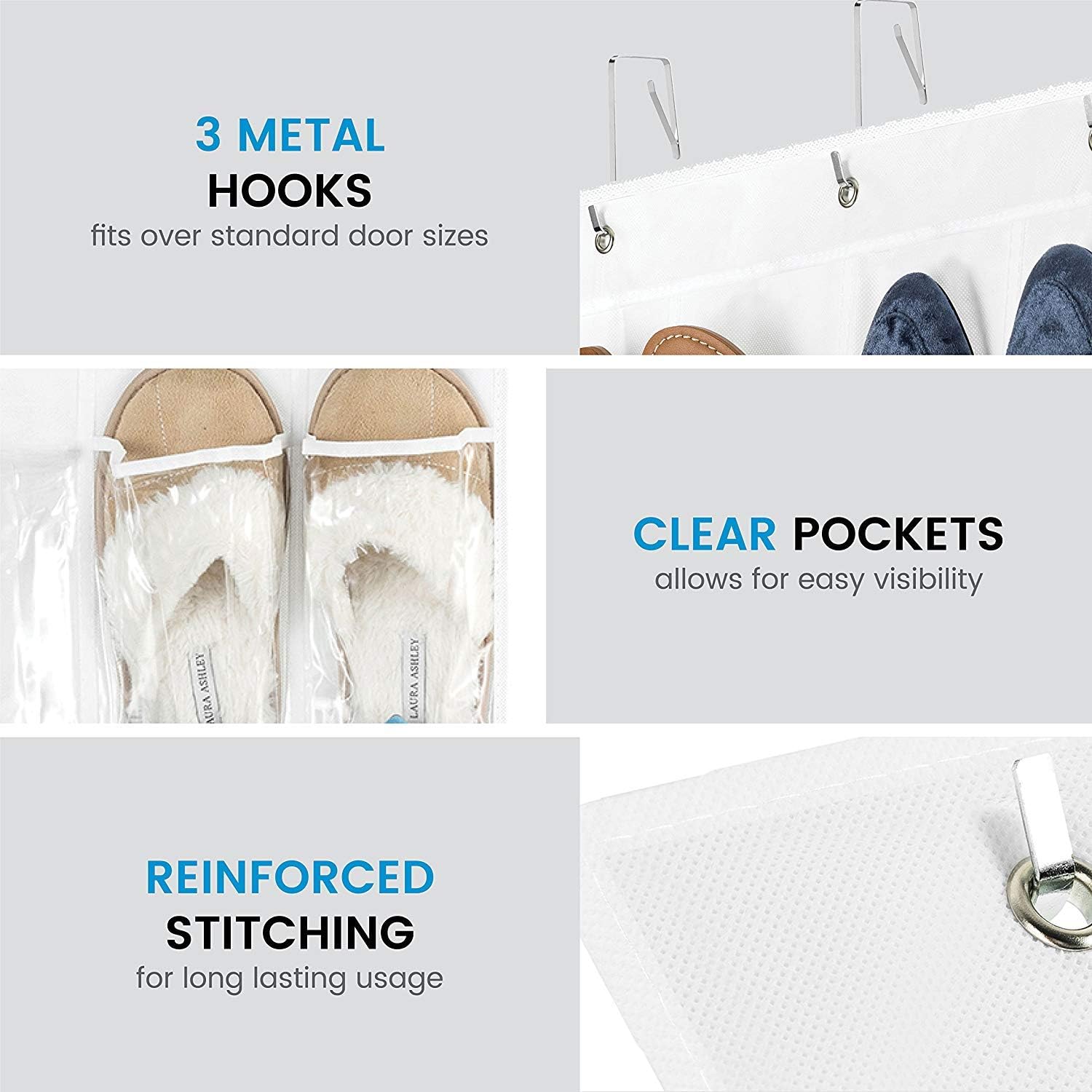 ZOBER Over The Door Shoe Organizer - 24 Pocket Hanging Rack for Shoes, Towels & Toys | Closet & Pantry Storage