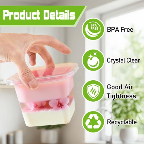 Slomg 100 Pack 12 oz Plastic Dessert Cups with Lids and Forks, Disposable Cupcake Tiramisu Containers Ice Cream Bowls for Yogurt Trifle Candy, Clear Square Parfait Fruit Cups for Appetizer Snack Salad
