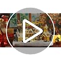 Animated Christmas Village Scene with Flying Deer - Santa Sleigh Display