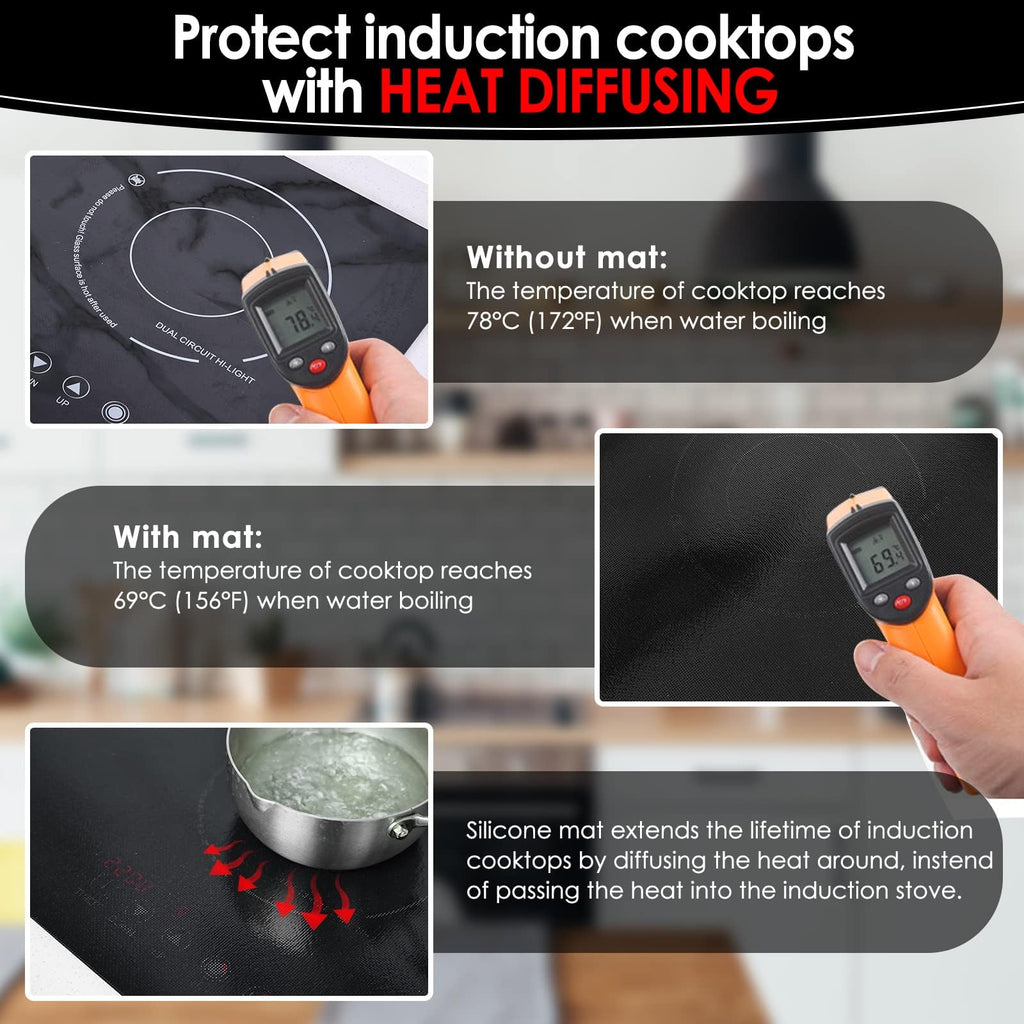 Cook's Aid Large Induction Cooktop Protector Mat 21.2x35.4 Inch,Translucent (Magnetic) Stove Top Cover for Electric Stove, Silicone Stove Mat for Glass Top Stove,Glass Top Stove Cover (LTSICT1)