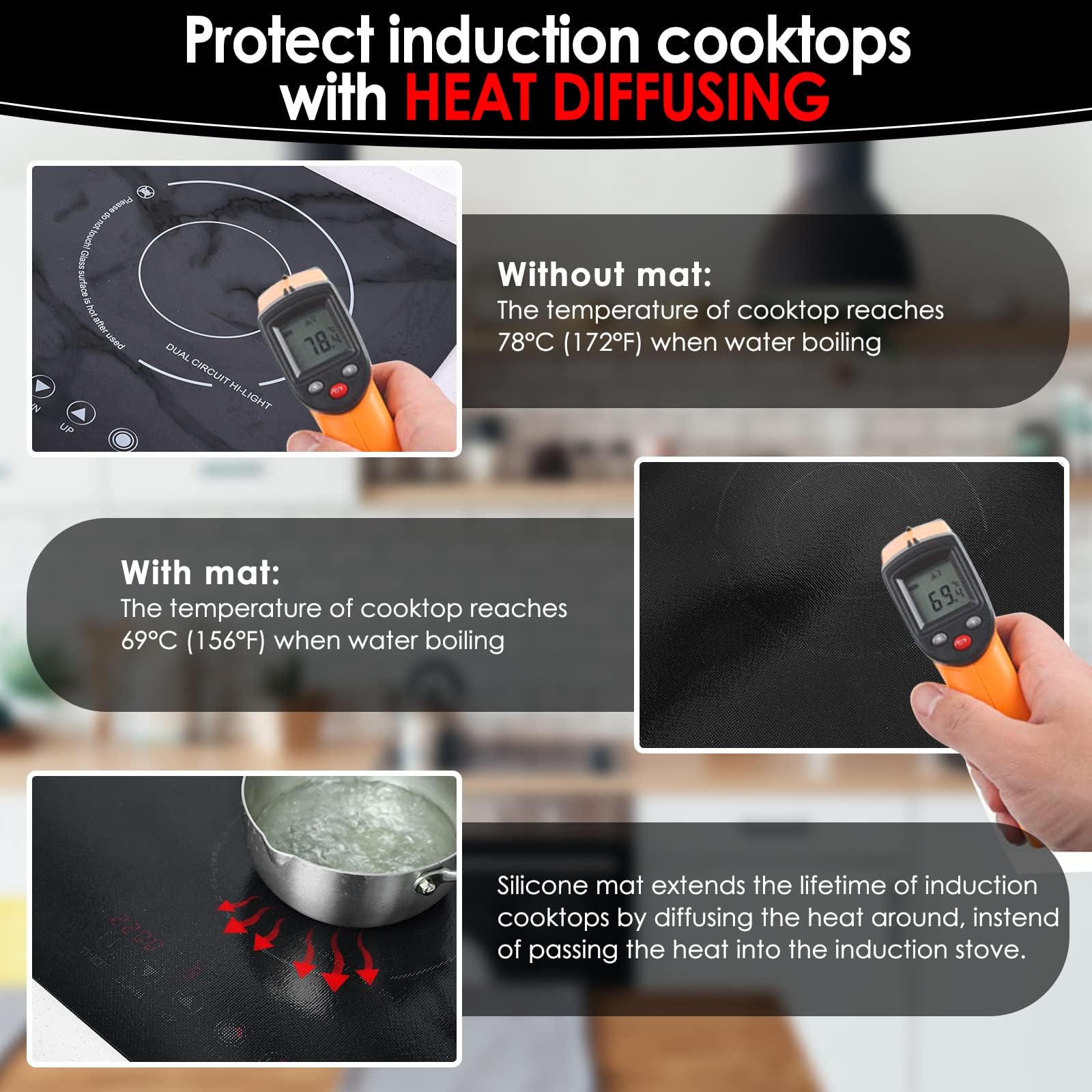 Cook's Aid Large Induction Cooktop Protector Mat 21.2x35.4 Inch,Translucent (Magnetic) Stove Top Cover for Electric Stove, Silicone Stove Mat for Glass Top Stove,Glass Top Stove Cover (LTSICT1)