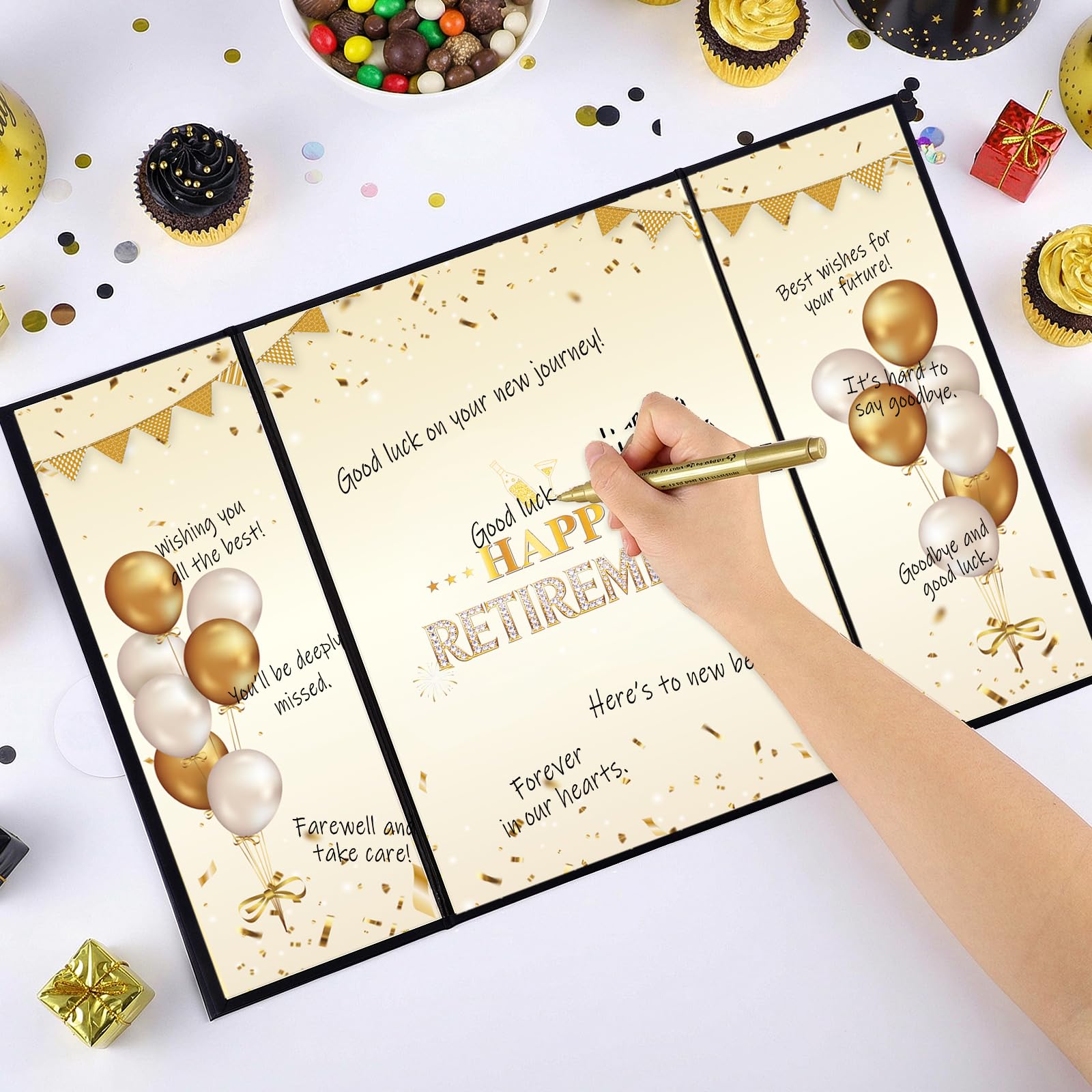 WSICSE Black Gold Retirement Party Decorations, Large Retird Card Signing Happy Retirement Guestbook Creative Retirement Party Guest Book for Men Women Gift & Souvenir