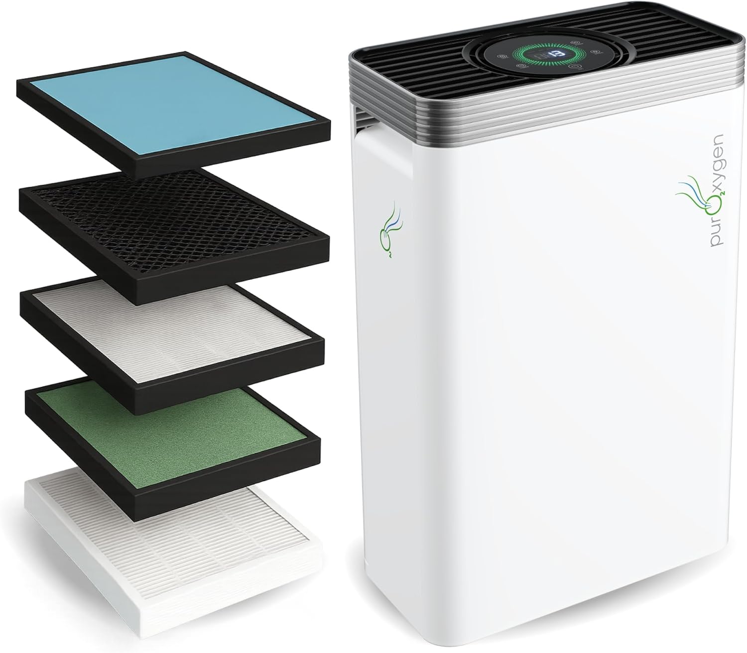 PURO²XYGEN Smart Air Purifier - Large Room Coverage Up to 2700 Sq Ft | H13 HEPA Filter, WiFi App, Quiet Operation for Smoke, Pollen, Pet Hair, Dust
